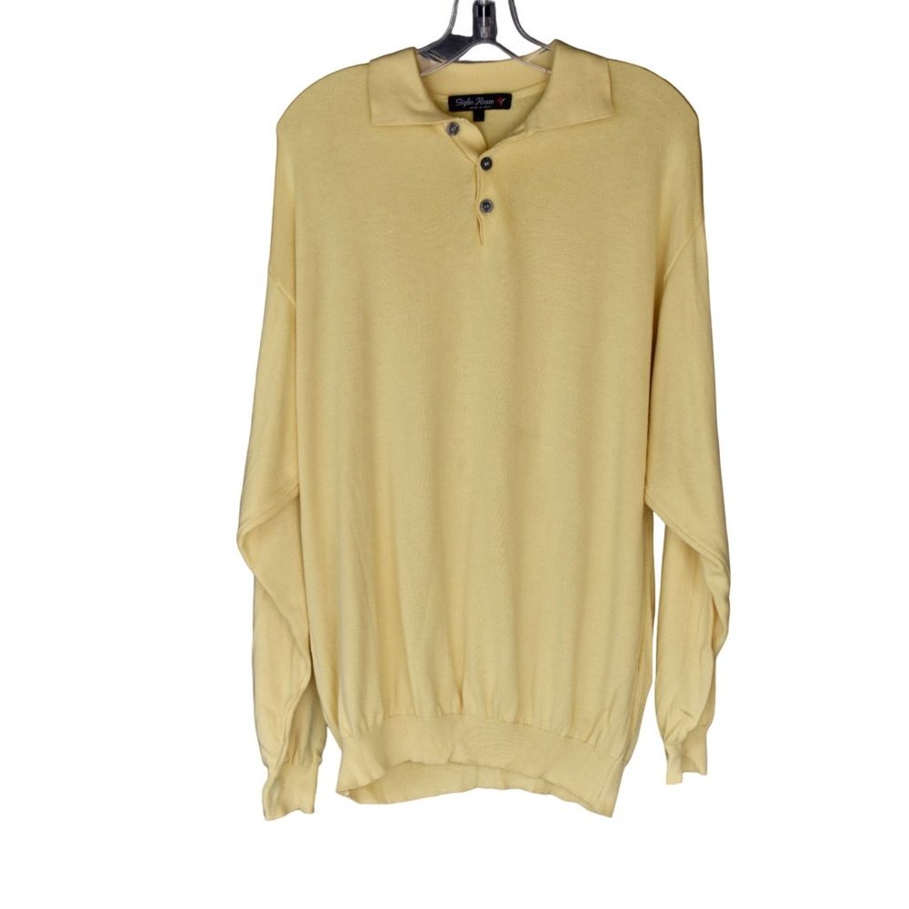 Men's Vintage 90's Giglio Rosso Yellow Long Sleeve Collared Polo Sweater Size L